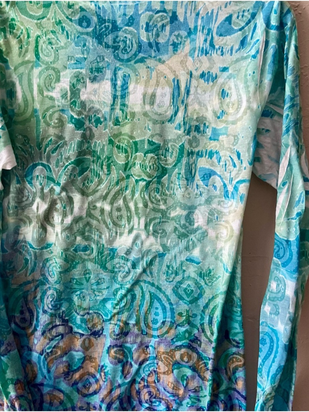 Laura Ashley Teal & Aqua Paisley Long Sleeve Tee - Picture 5 of 6